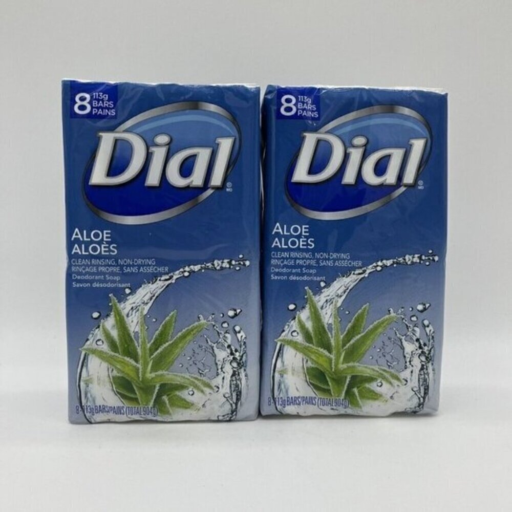 Lot of 2 Dial Deodorant Soap Aloe Clean Rinsing Non Drying 8-Bar Package